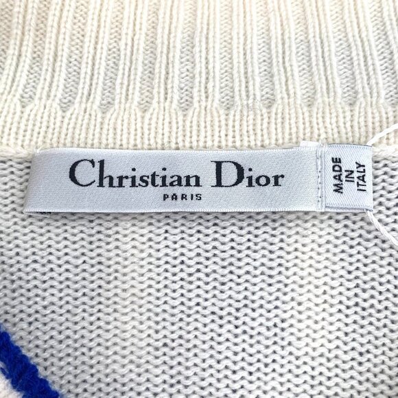 Christian Dior Womens Cashmere Sweater With Blue Stripes & Dior Vibe Logo - Picture 7 of 7